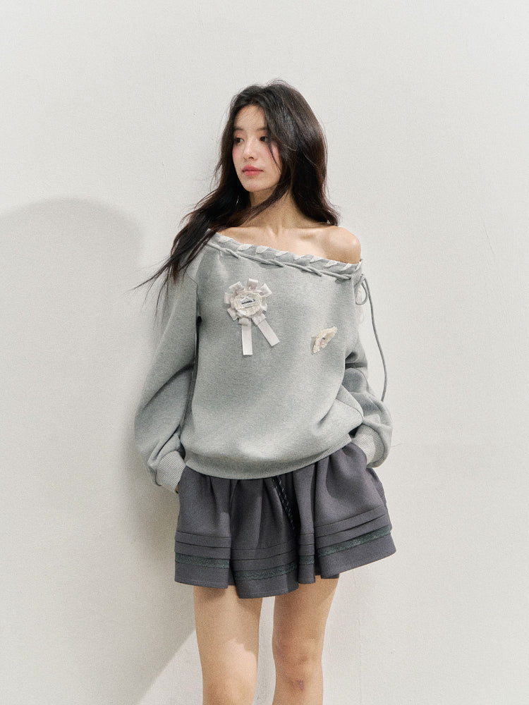 Off The Shoulder Brooch Sweatshirt - CHINASQUAD