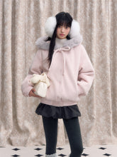 Pink Bow Tie Hooded Fur Baseball Jacket - CHINASQUAD