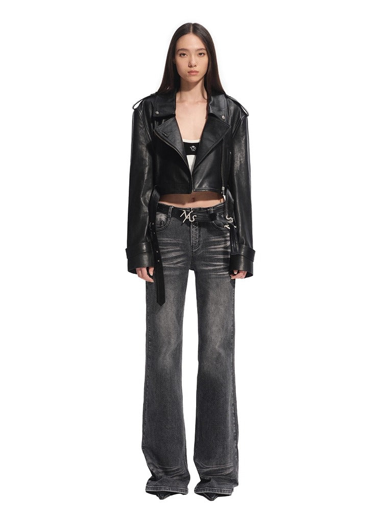 "Djembe Series" 100% Water-stained Lambskin Cropped Jacket - CHINASQUAD