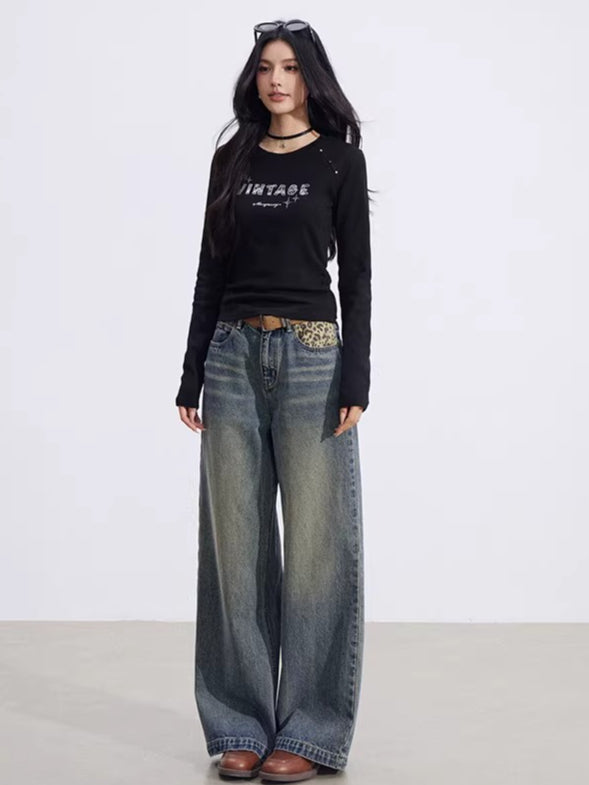 Letter-Print Slim-Fit Long-Sleeve T-Shirt