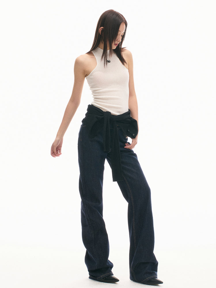 Relaxed-Fit High-Waisted V-Jeans - CHINASQUAD