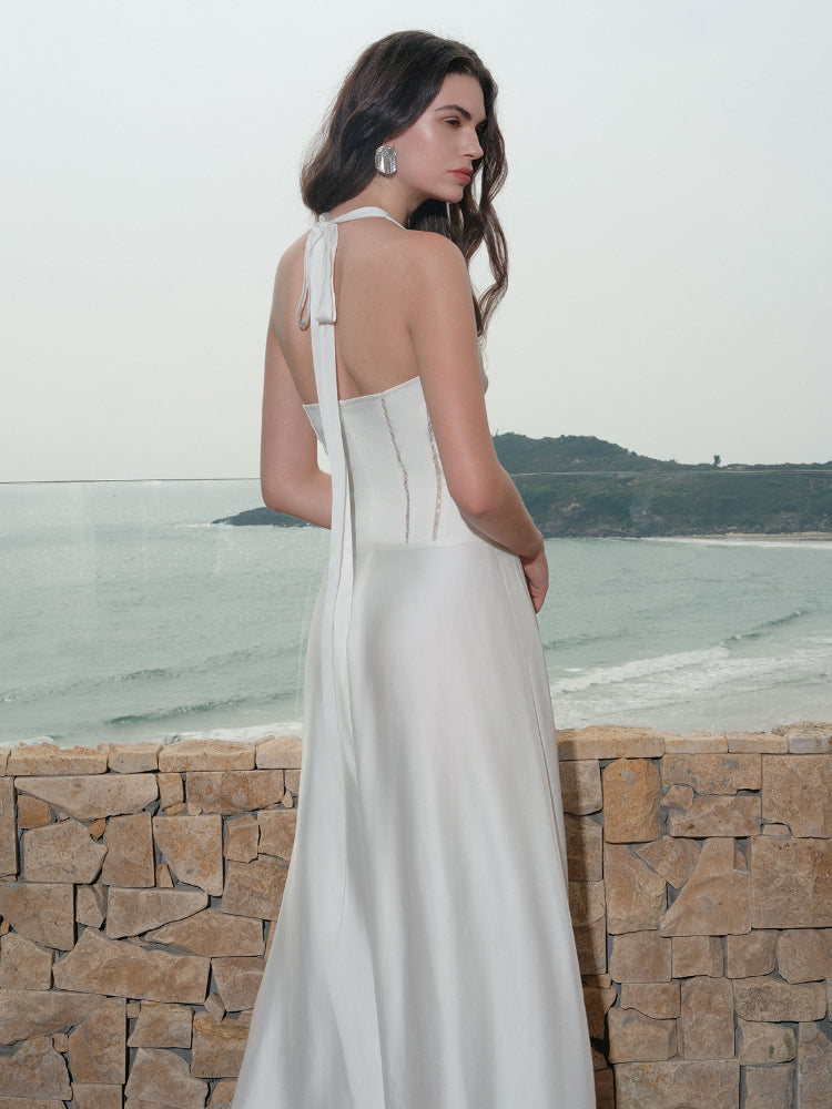 French V-Neck Halter Midi Dress - CHINASQUAD