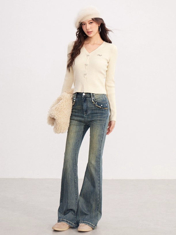 Shimmer Soft-Touch Knit V-Neck