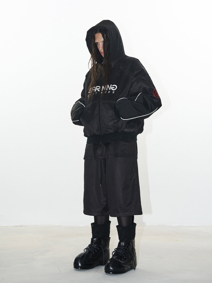 Fake Two-Piece Sports Badge Print Hooded Cotton Jacket - CHINASQUAD