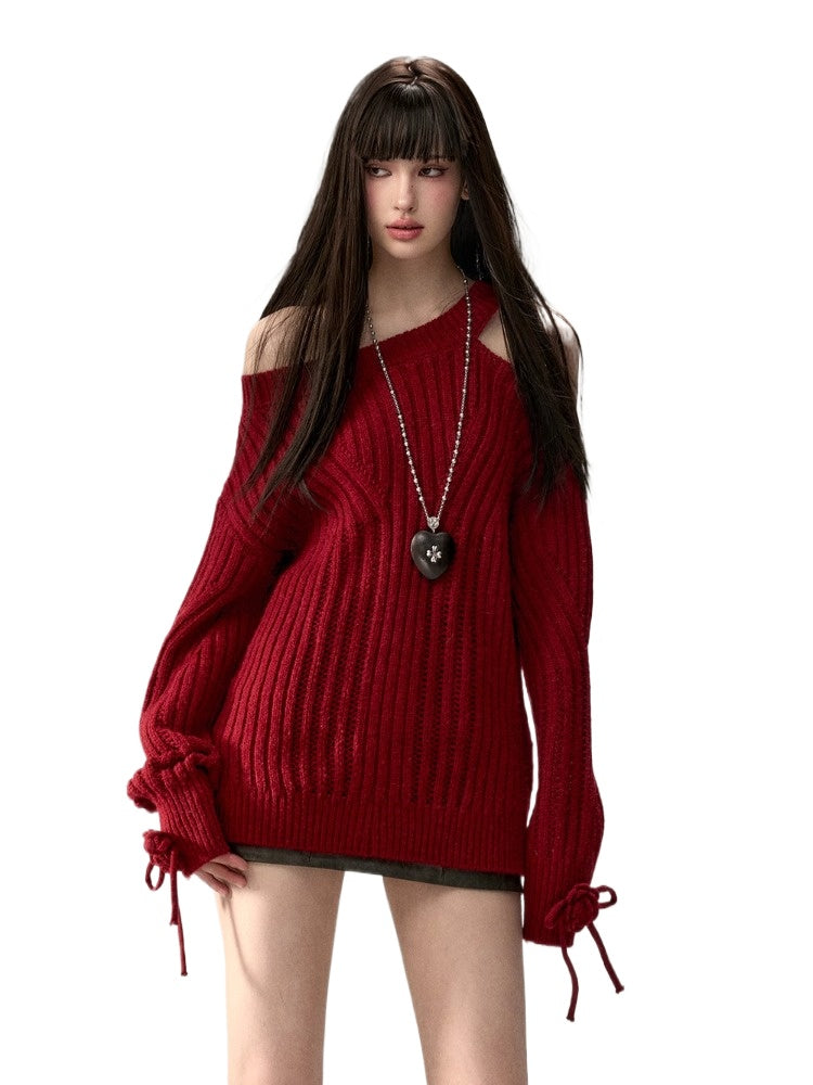 Two-Way Bowknot Irregular Sweater - CHINASQUAD