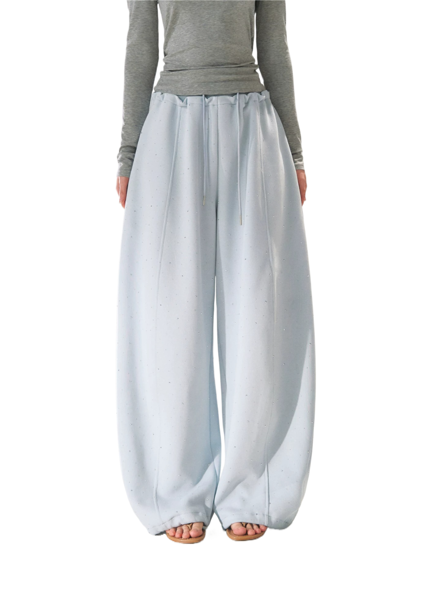 Starry Crystal Embellished Drawstring Curved-Leg Sweatpants