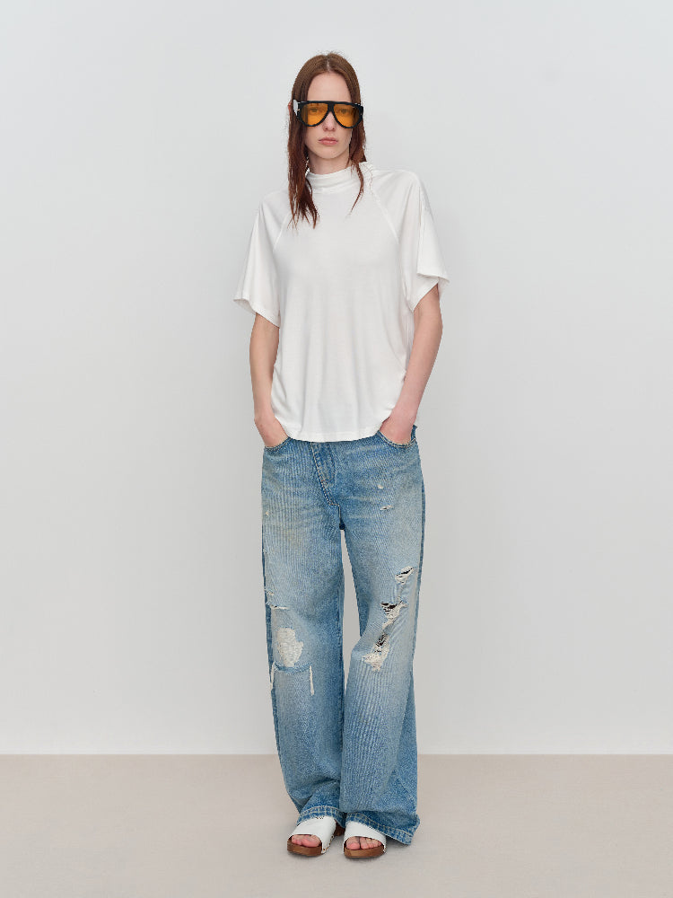 Slant One-Shoulder Swing Neck T-Shirt