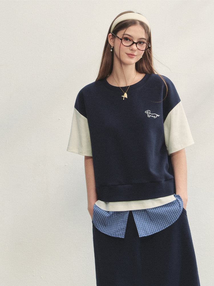 Fake 3-Piece Plaid Short-Sleeve T-shirt & Skirt Set - CHINASQUAD