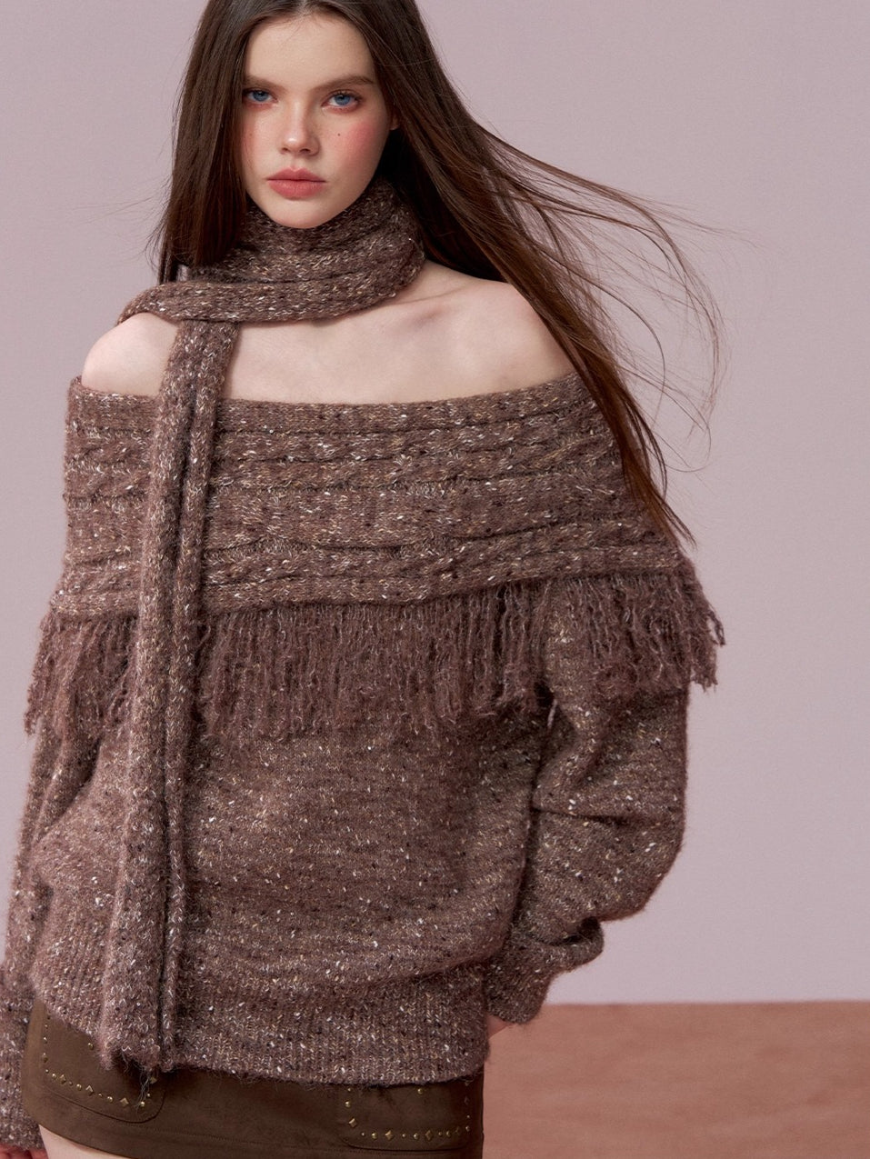 Fringe Knit Sweater & Scarf Set