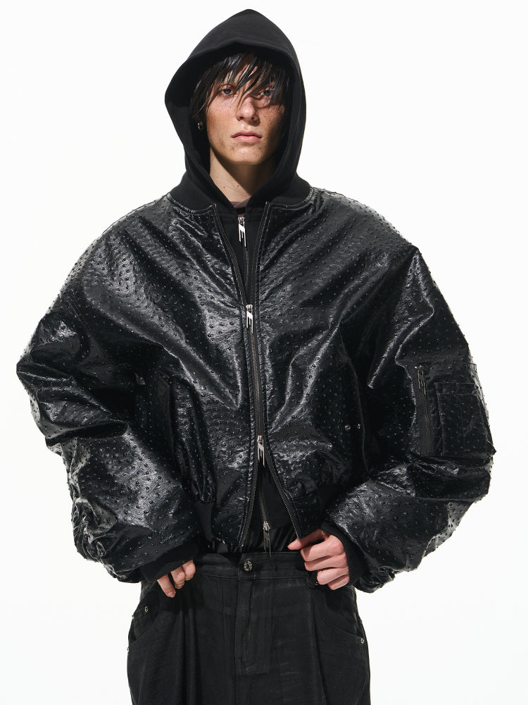 Two-Layer Hooded Sweatshirt Leather Jacket - CHINASQUAD