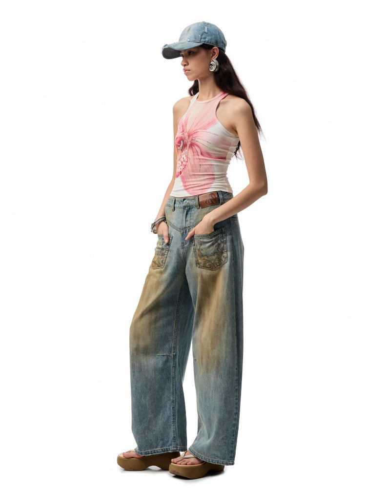 Floral Print Rhinestone Vest - CHINASQUAD