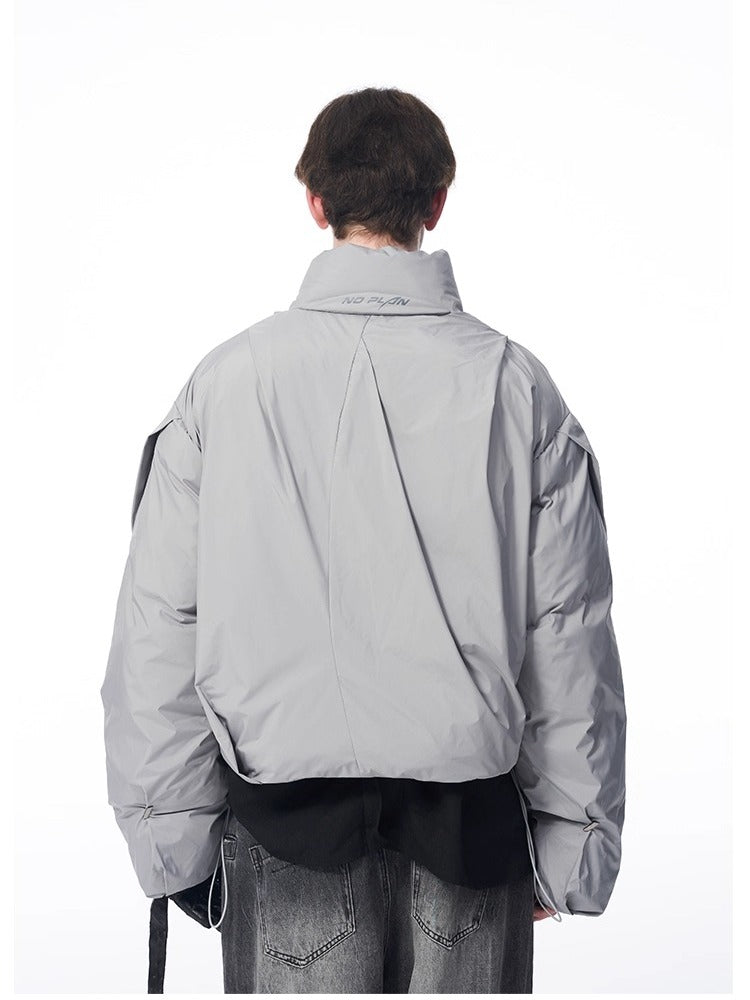 B7 Pleated Logo Printed Cropped Puffer Jacket - CHINASQUAD