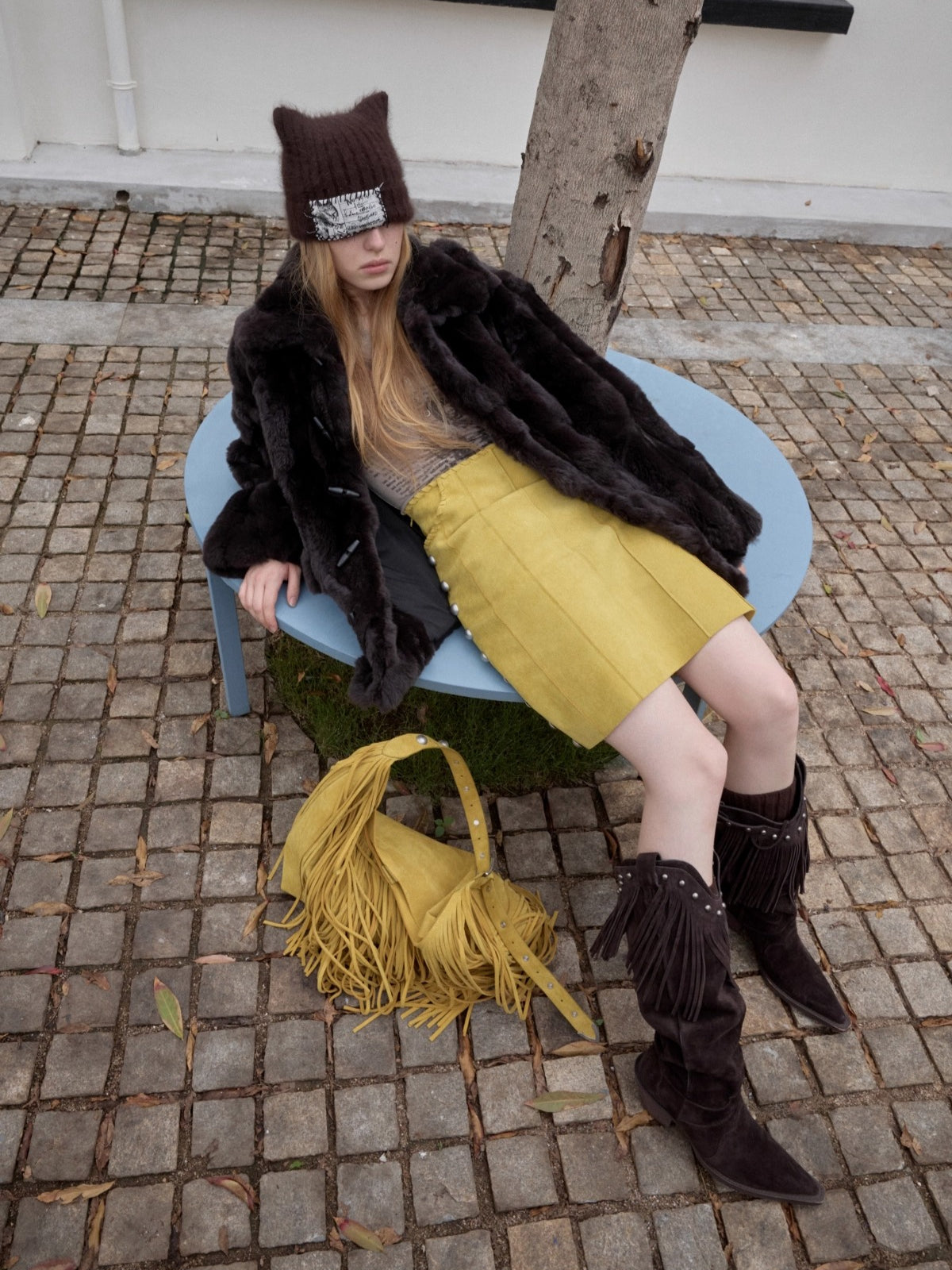 Pointed-Toe Studded Tassel Martin Boots