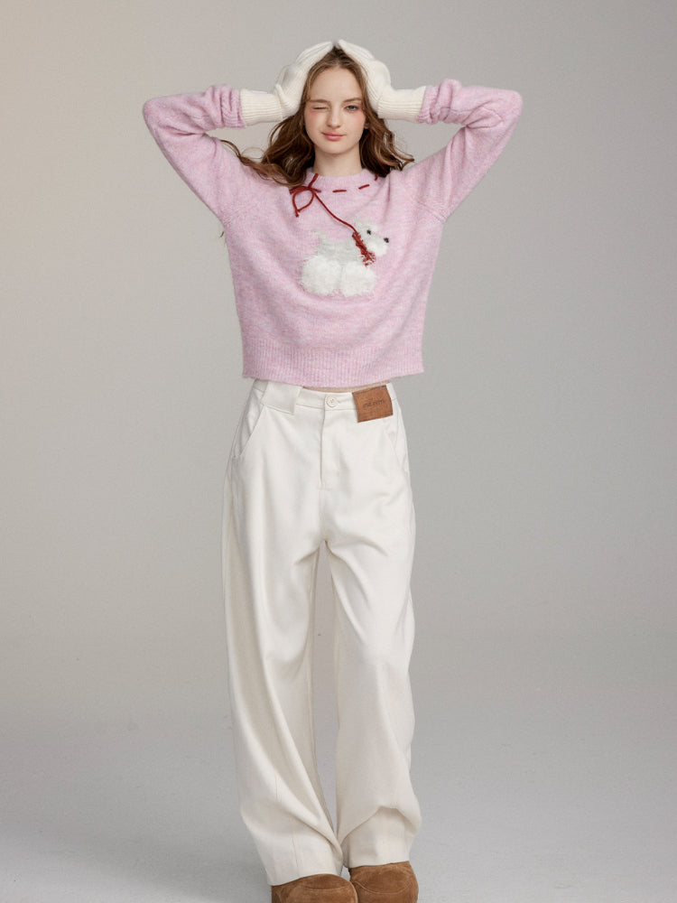 Dog Motif Wool Blend Sweater - CHINASQUAD