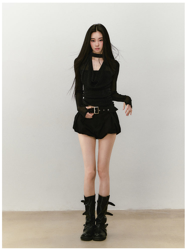 Chain Halter Draped Neck Fitted T-shirt - CHINASQUAD