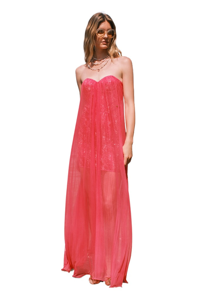 Thea Netting Skirt Lace Backless Dress - CHINASQUAD