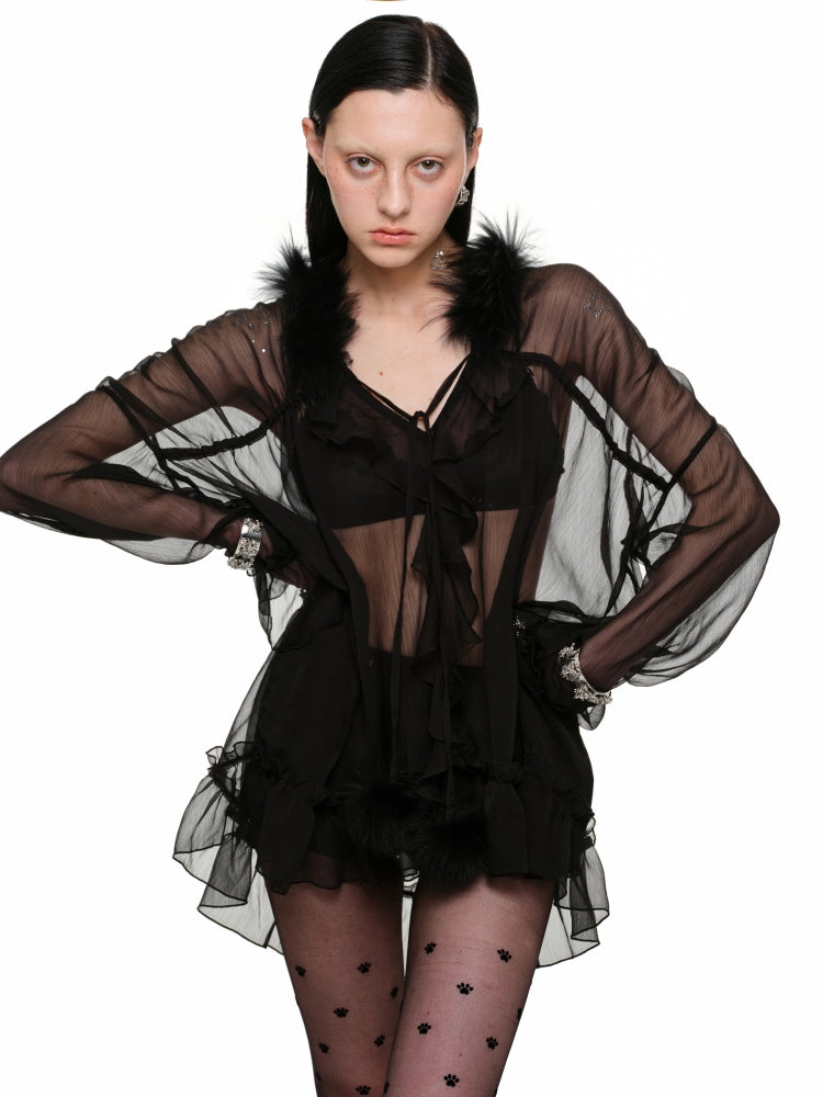 Chiffon and Fur Panel Shirt - CHINASQUAD