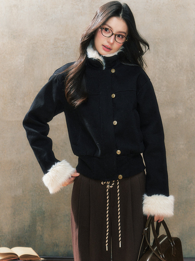 Black Fitted Shearling Jacket - CHINASQUAD