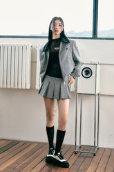 Silhouette Flight Jacket with Plaid Skirt Set - CHINASQUAD