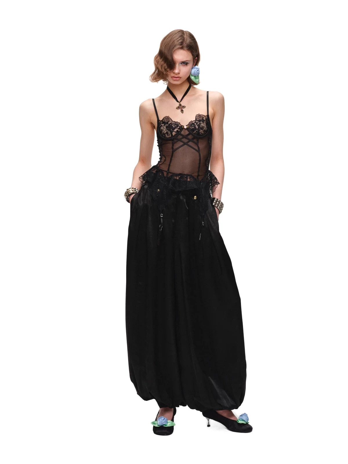 Sheer Lace Corset Suspender Camisole