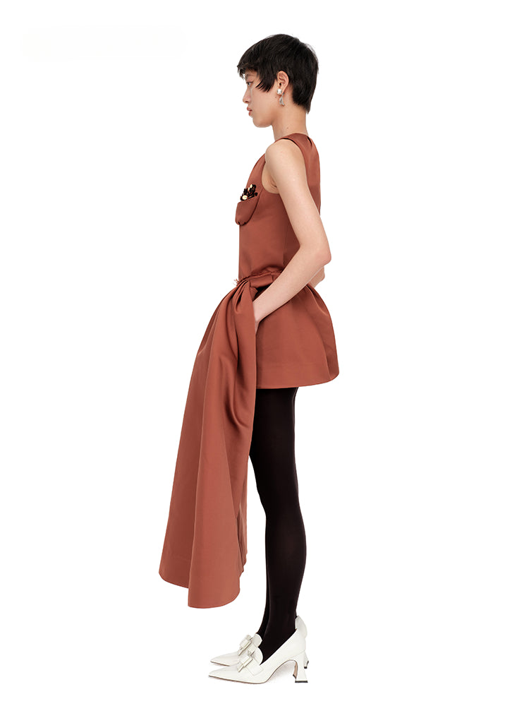 Chestnut Brown & Black Vintage Asymmetrical Skirt - CHINASQUAD