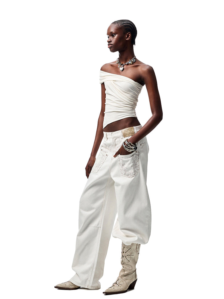 Irregular Multi-Wear Ruched Acetate T-Shirt - CHINASQUAD