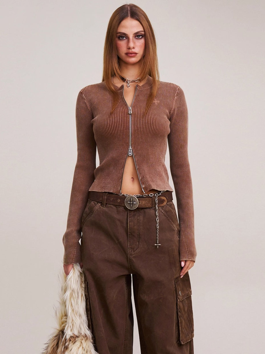 Wild Retro Zipper Knit Cardigan