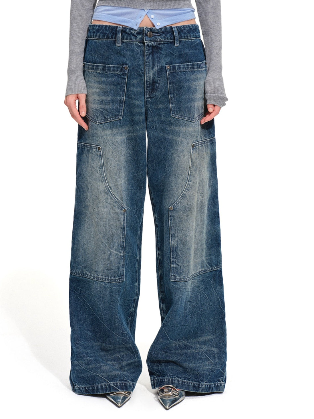 Wide-Leg Vintage Wash Denim Pants