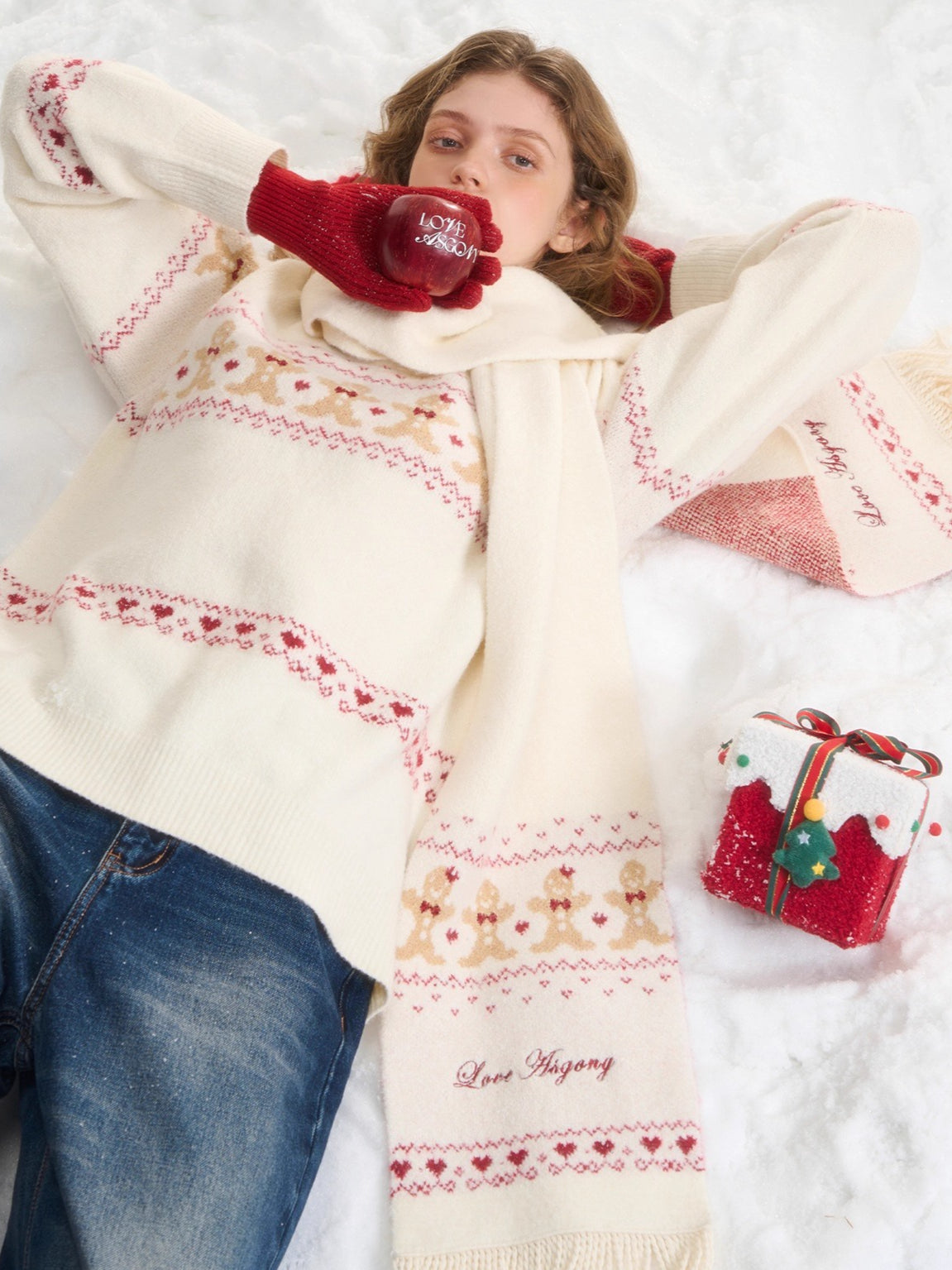 Wool-Blend Christmas Sweater & Scarf Set