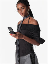 Lace Shoulder Strap Off-Shoulder Shirt - CHINASQUAD