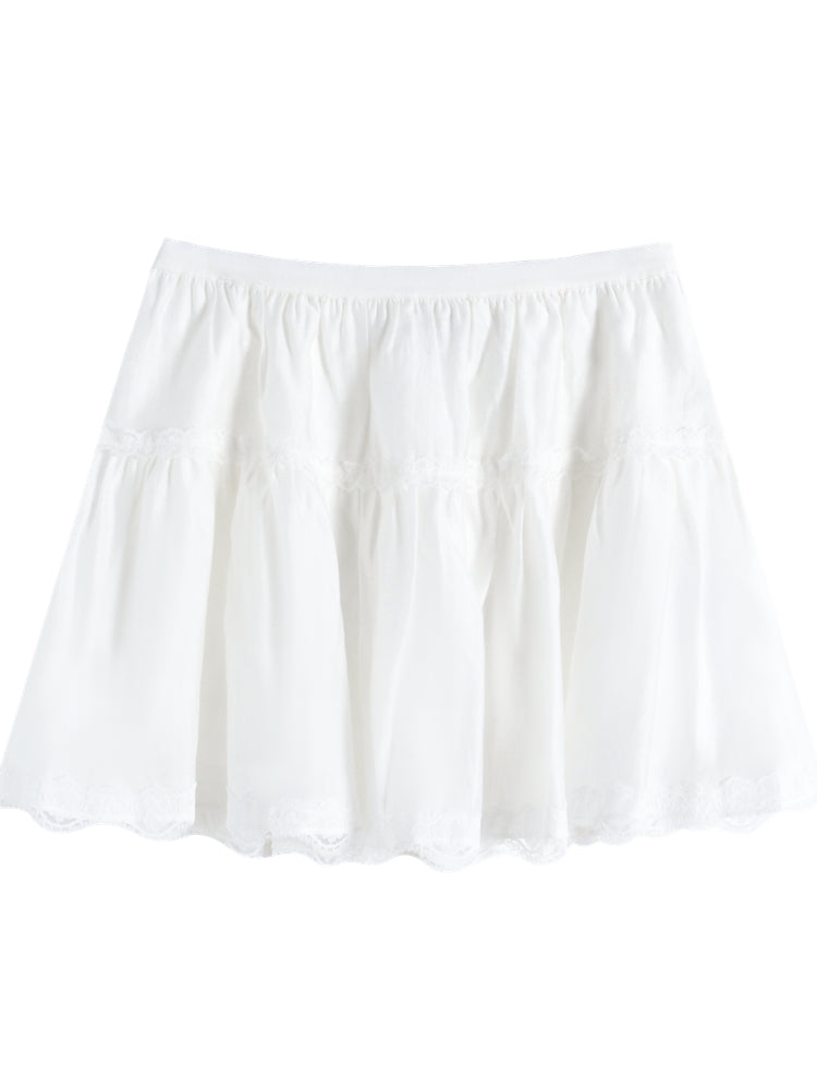 White Lace Panel Hooded Coat & Skirt Set - CHINASQUAD