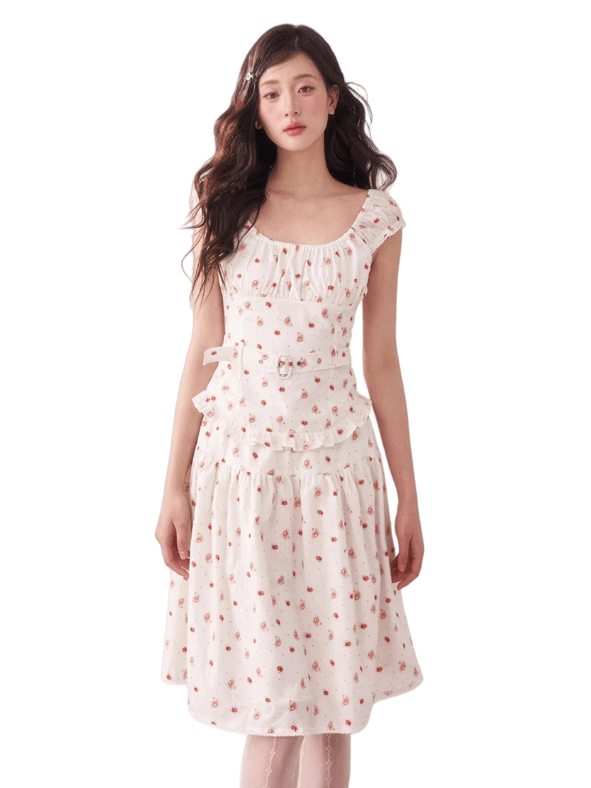 Vintage Floral Waist-Cinching Two-Piece Skirt Set