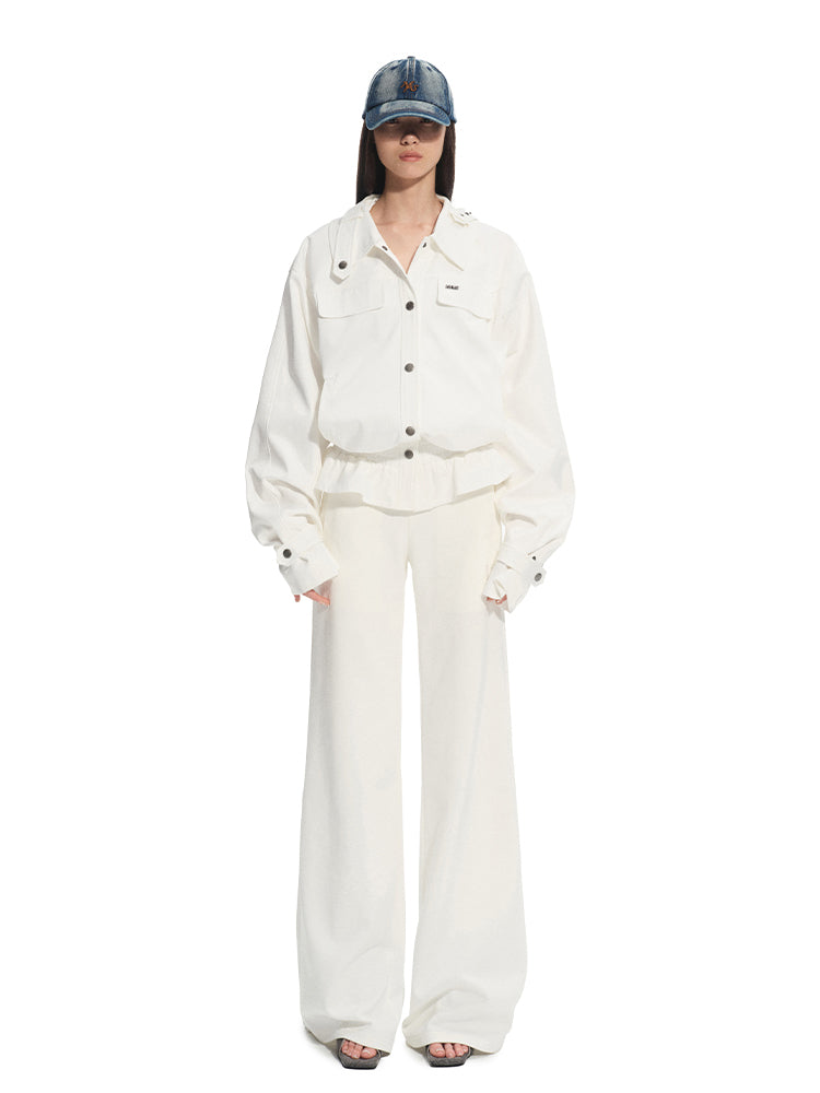 Shell white Mid-rise Fitted Flare Pants - CHINASQUAD