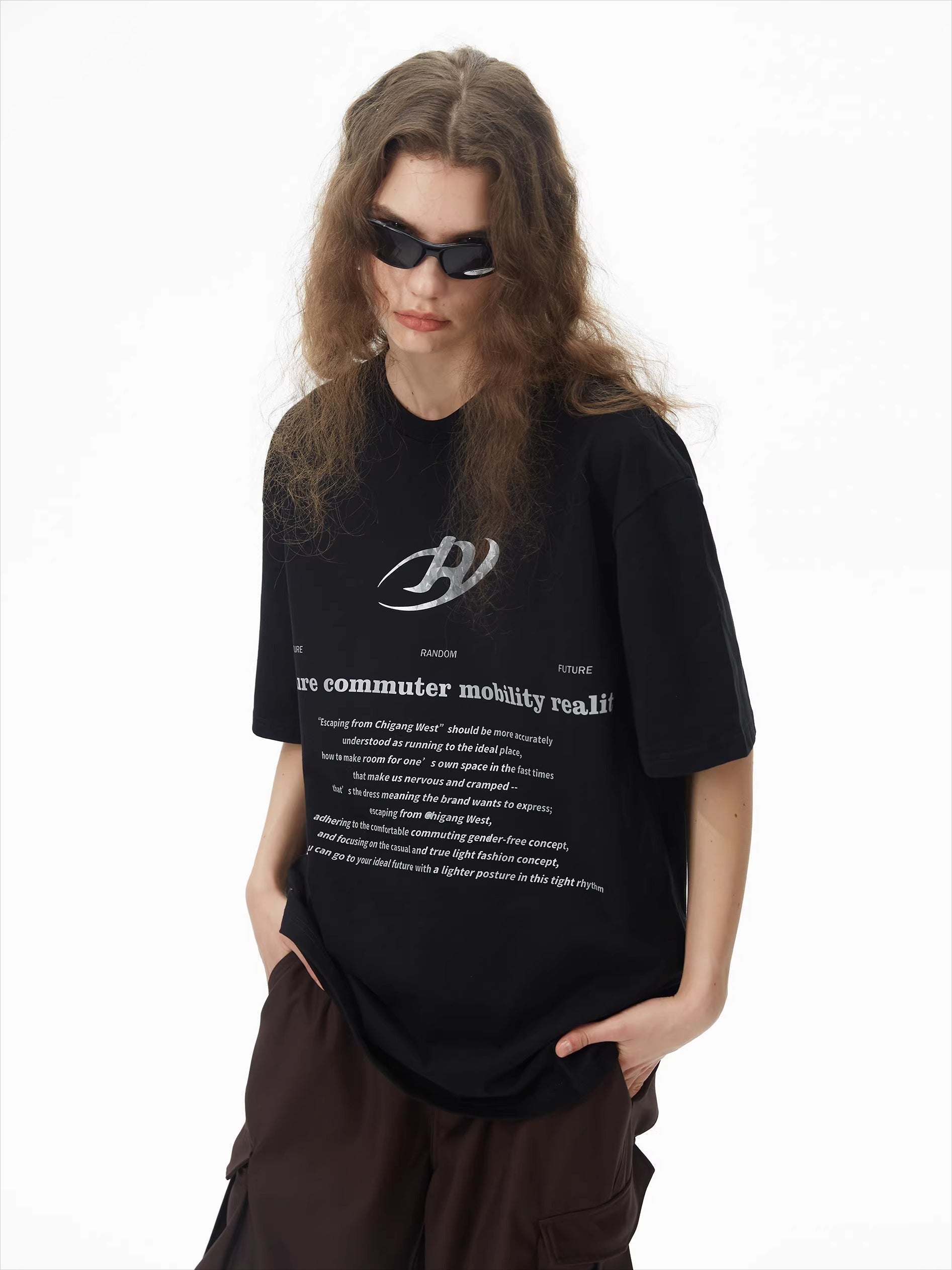 Futuristic Reflective Logo Oversized T-Shirt