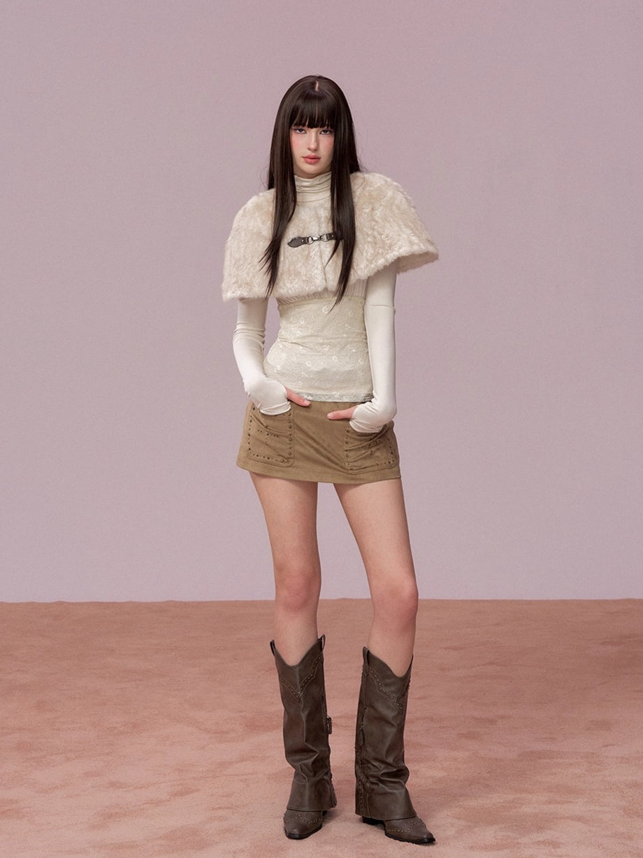 Lace-Panel Fitted Long-Sleeve T-Shirt