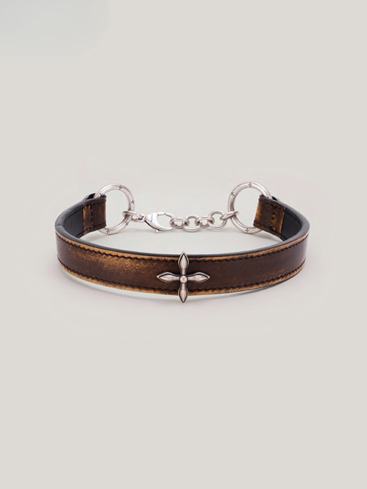 Compass Cross Leather Choker