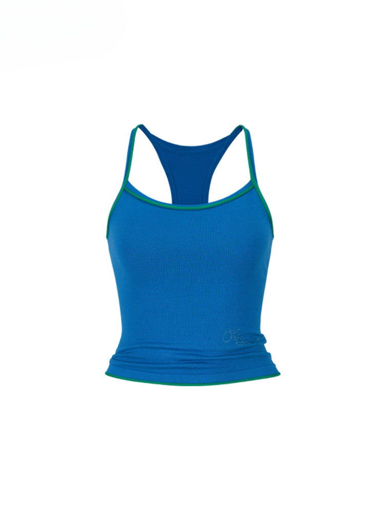 Rhinestone Knit Color-Block Sling Vest - CHINASQUAD