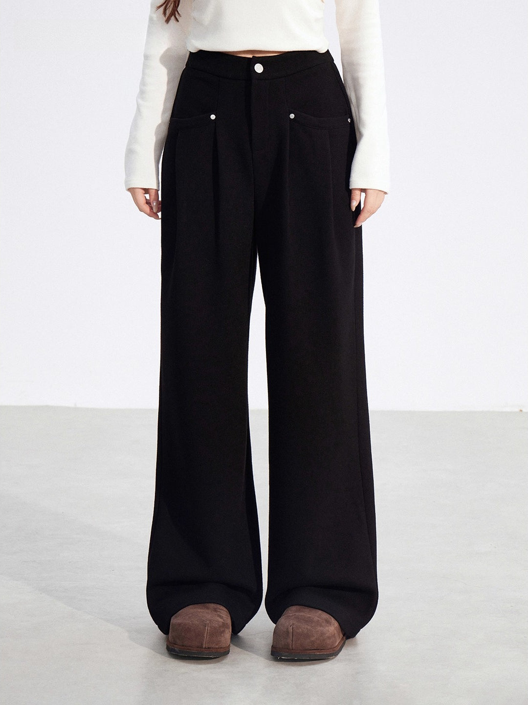 Chenille Fleece-Lined Wide-Leg Pants
