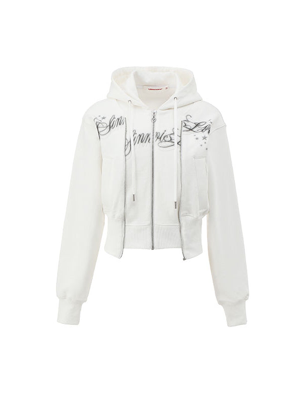 White & Gray Cropped Hoodie Cardigan - CHINASQUAD