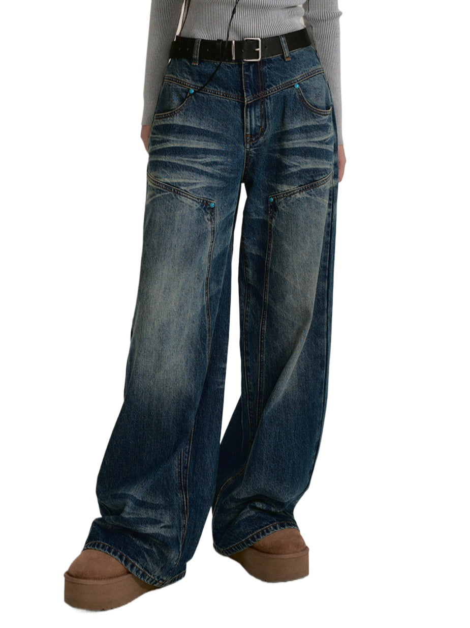 Vintage Washed Straigh-Leg Jeans - CHINASQUAD