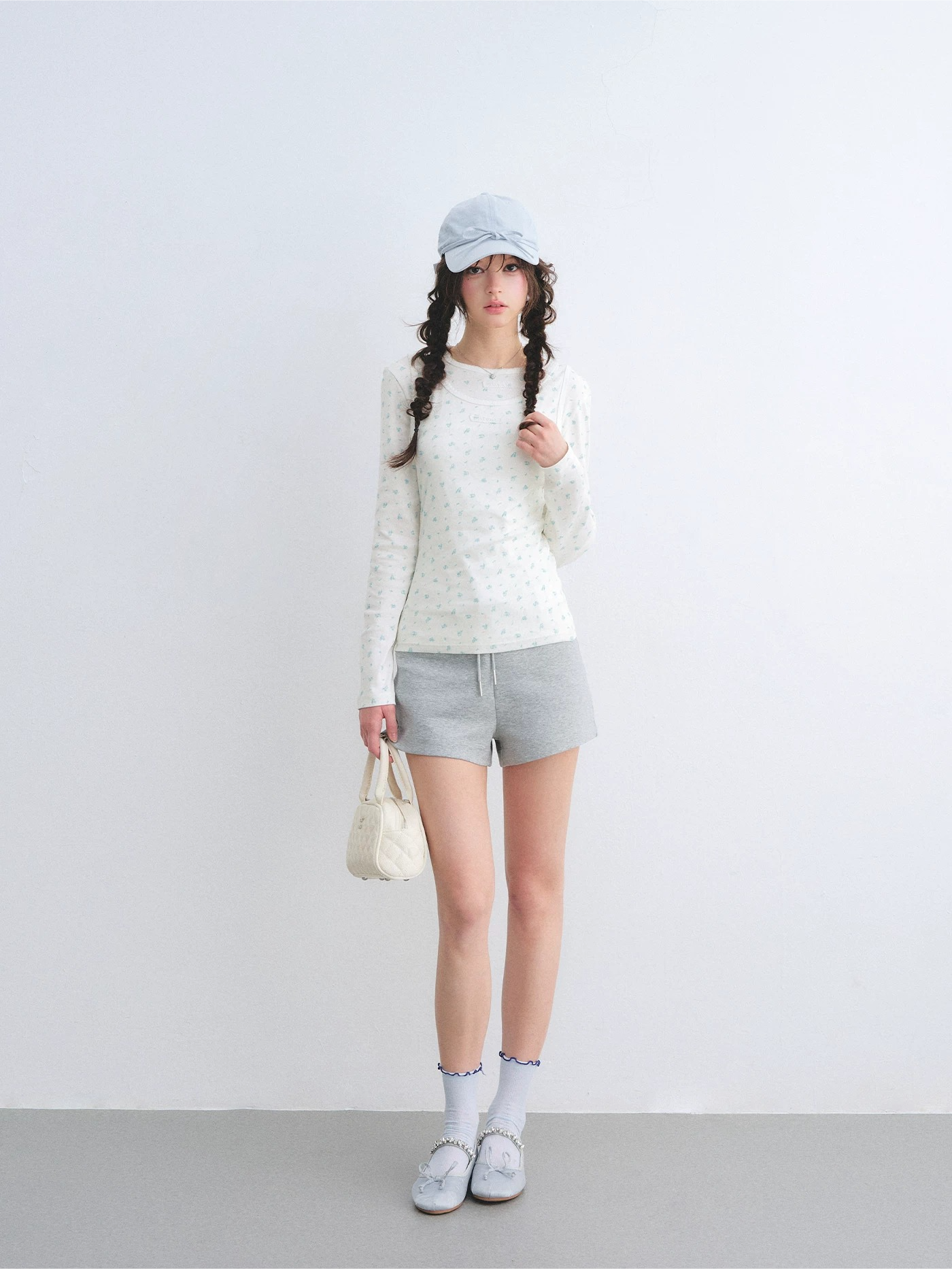 Vintage Floral Trim Long Sleeve Layered Top Set