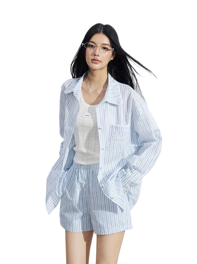 Lightweight Striped Polo Shirt & Shorts Lounge Set