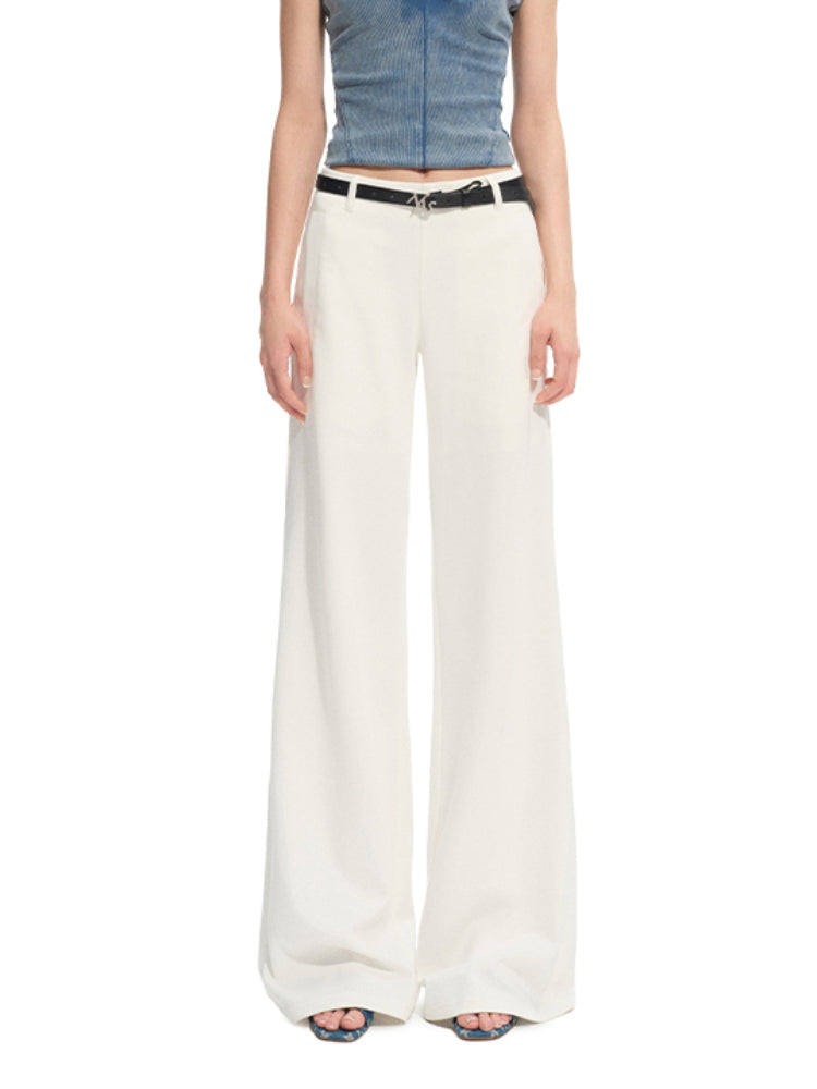 Shell white Mid-rise Fitted Flare Pants - CHINASQUAD