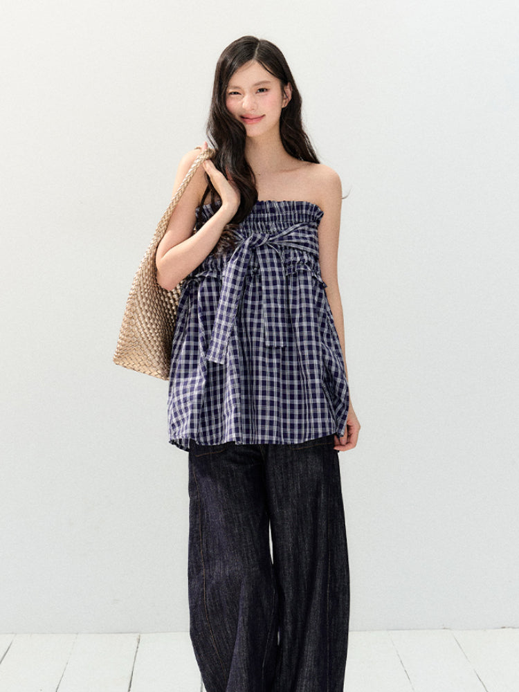 Plaid Strapless Tube Top Dress - CHINASQUAD