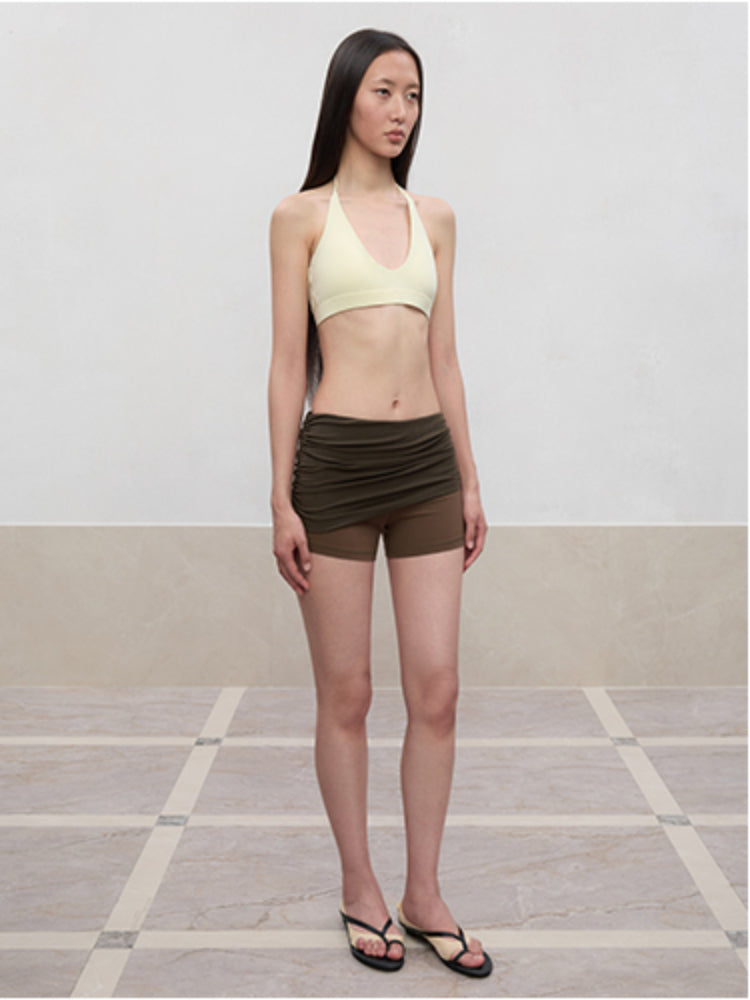 Color-Blocked and Pleated Low-Waist Shorts