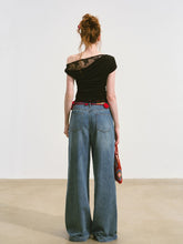 Raw-edge Flower-Patch Straight-leg Jeans - CHINASQUAD