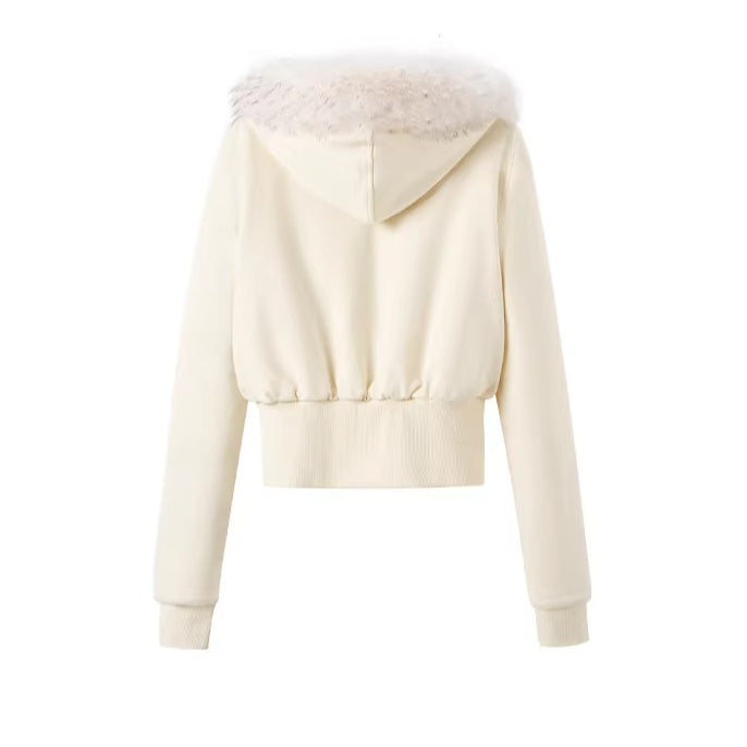 Detachable Faux Fur Collar Hooded Fitted Jacket