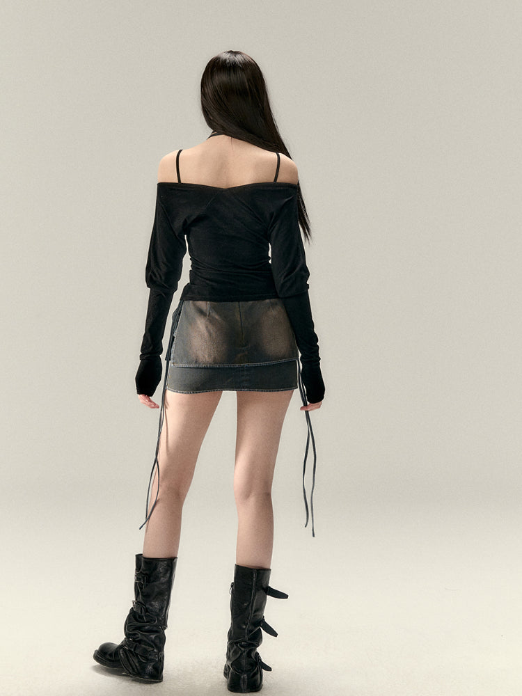 Two-Way Off-Shoulder Ruched Long Sleeve Blouse - CHINASQUAD