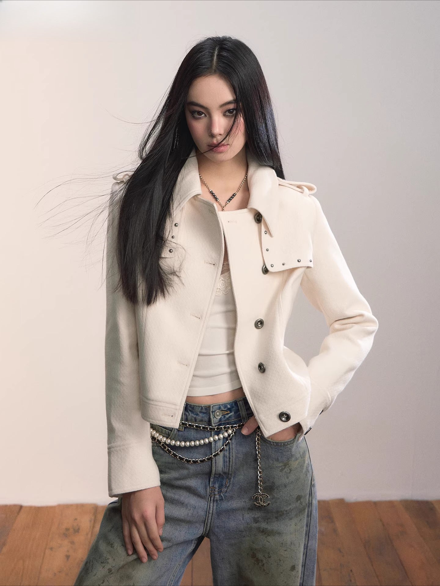 Studded Edge Cropped Fitted Jacket