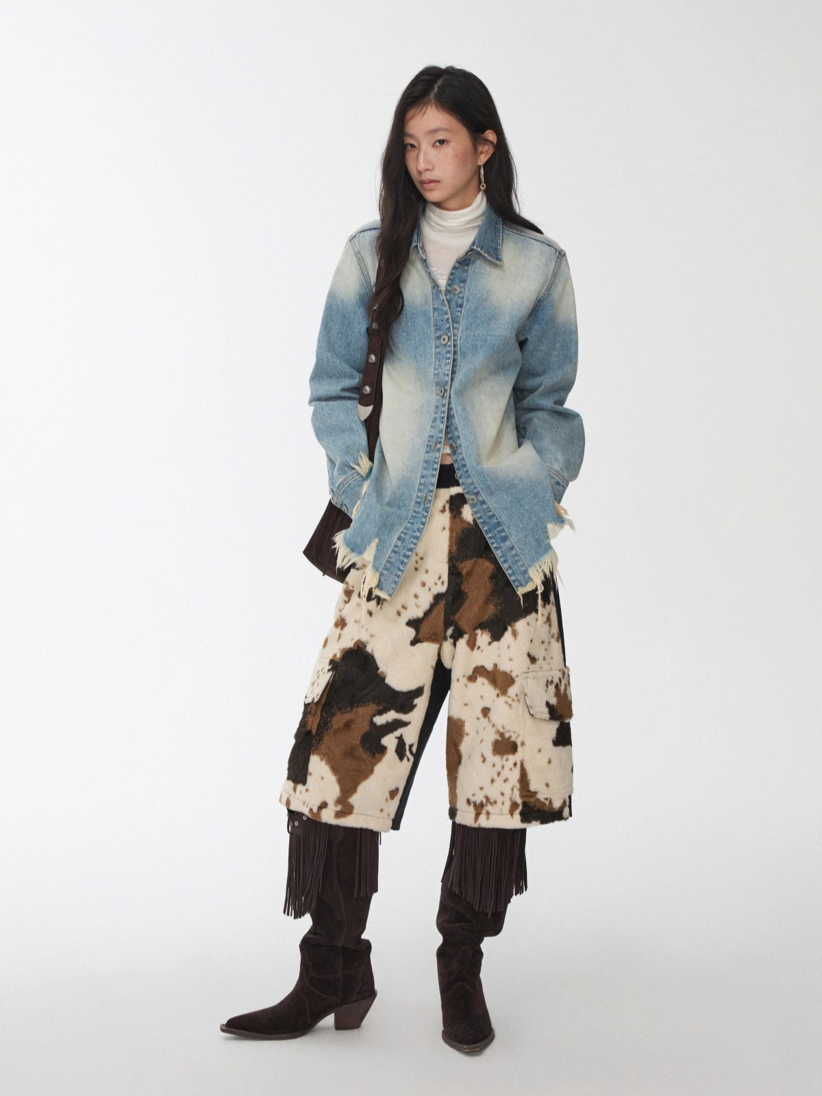 Vintage Washed Frayed Denim Fitted Shirt - CHINASQUAD